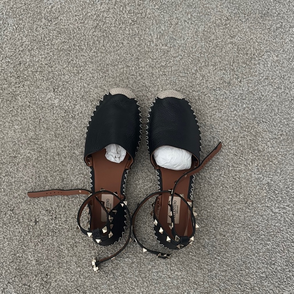 Valentino Black and Brown Espadrilles with Leather Straps